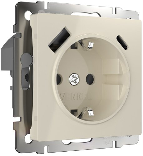 Розетка с заземлением +2хUSB тип A+С без рамки Werkel 1-м. шторки слоновая кость глянцевый фото Розетка с заземлением +2хUSB тип A+С без рамки Werkel 1-м. шторки слоновая кость глянцевый картинка